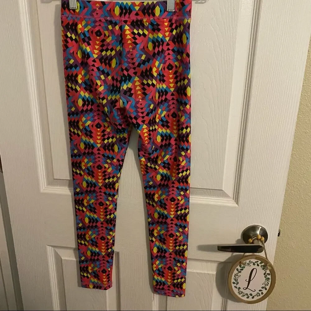 Justice Girls’ Size 10 Bright Retro 80s Leggings Multicolor Pink Yellow Black